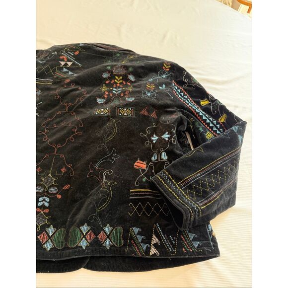 Chico's Black Velvet Jacket Embroidered Lined Boho Southwest Size 2 US Large - Picture 14 of 16